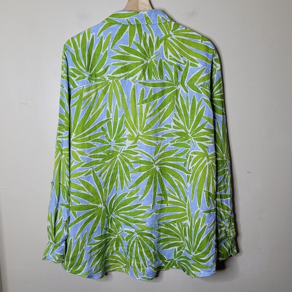 Sigrid Olsen Linen Tunic Shirt XL Palm Tropical Print Resort Coastal Artsy - Picture 5 of 6